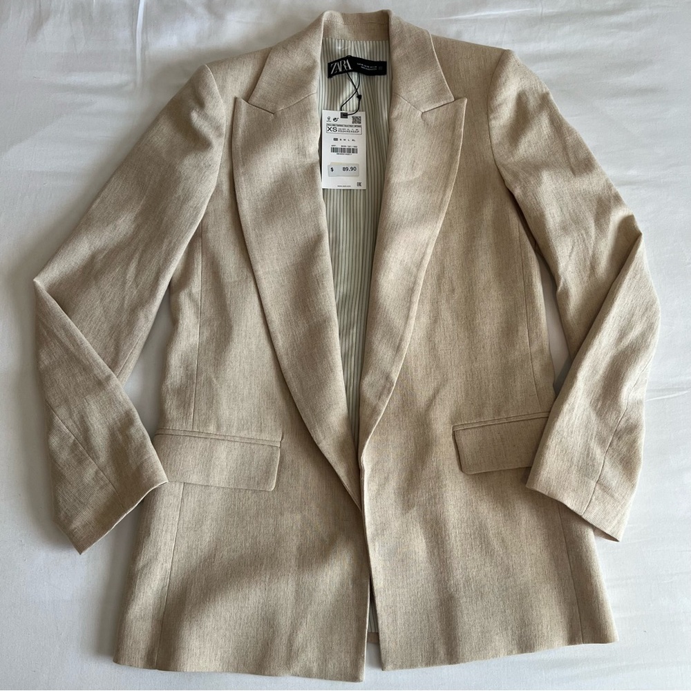 Zara Beige Linen Blend Blazer